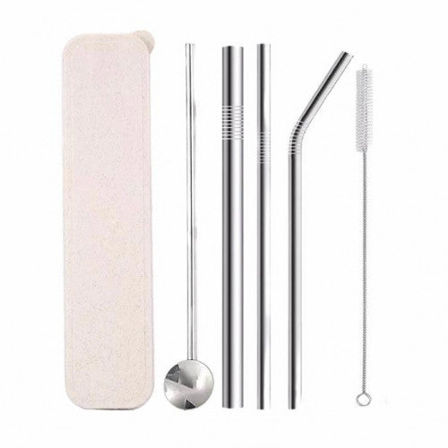 Set de Pitillo en Acero X 4 + Caja en Fibra de Trigo